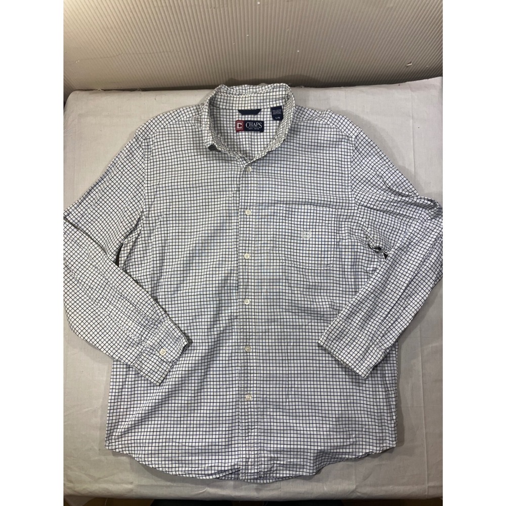 Chaps Mens Classic Fit Checkered Long Sleeve Button Up Shirt Large L Blue White